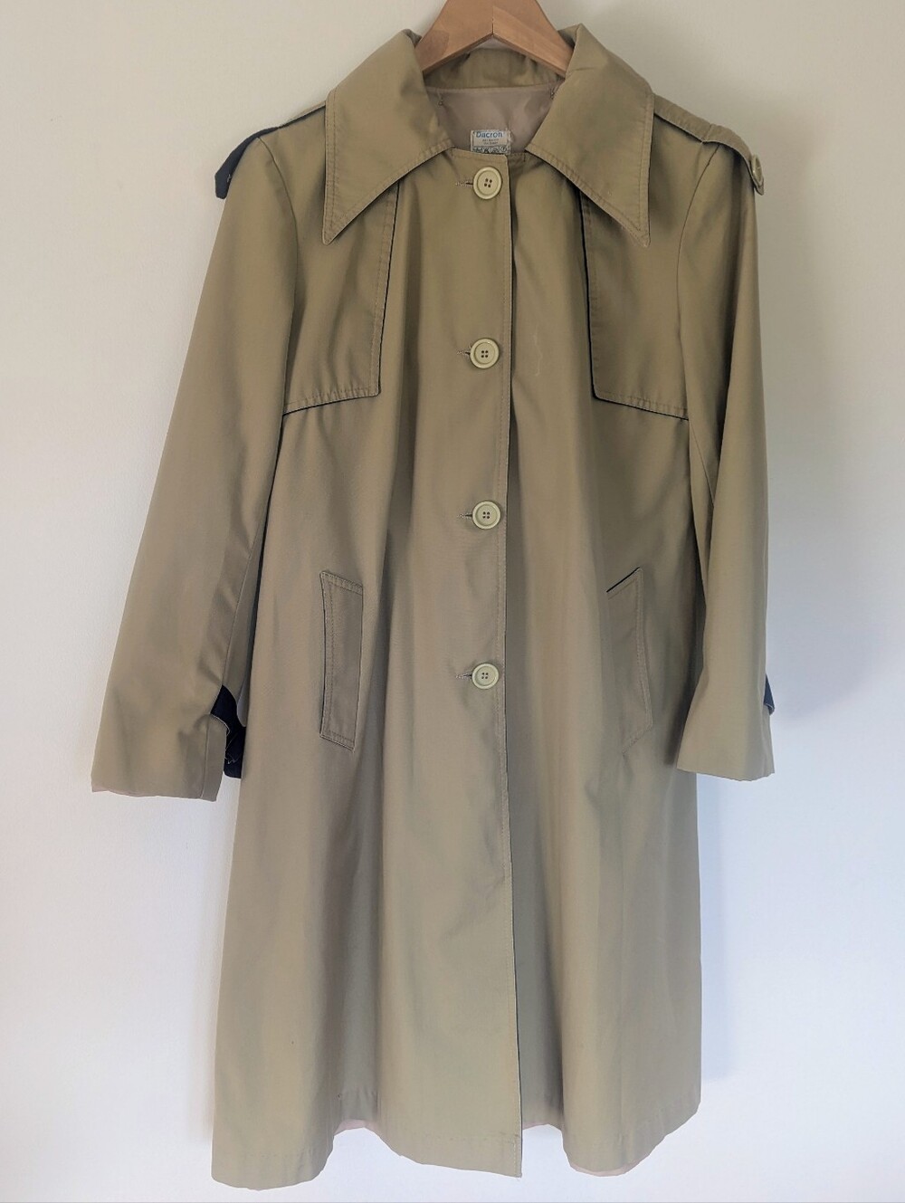 Vintage Trench Coat Beige DuPont Dacron Polyester Cotton Belted Classic Mid Leng